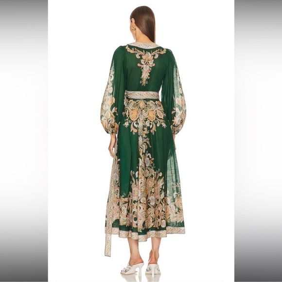 Zimmermann Devi Elegant Green Floral Wrap Midi Dress- Emerald/ Paisley - Picture 3 of 6